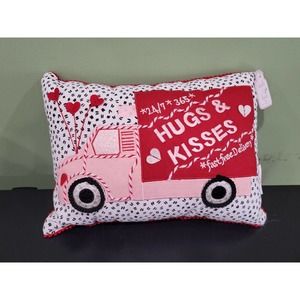 Embroidered hugs & kisses valentines day small decorative pillow
